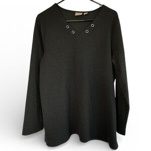Chicos Textured Sweater Top Long Sleeves V-Neck Black Size 2 US Large or 12